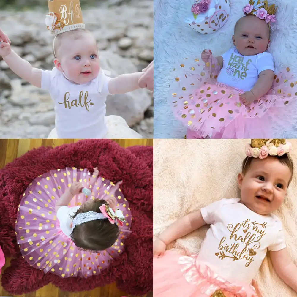 It S My Half Birthday Robe De Fete Pour Bebes Filles Body Tutu Tenue De Gateau Vetements Demi A Un 0 12m Aliexpress