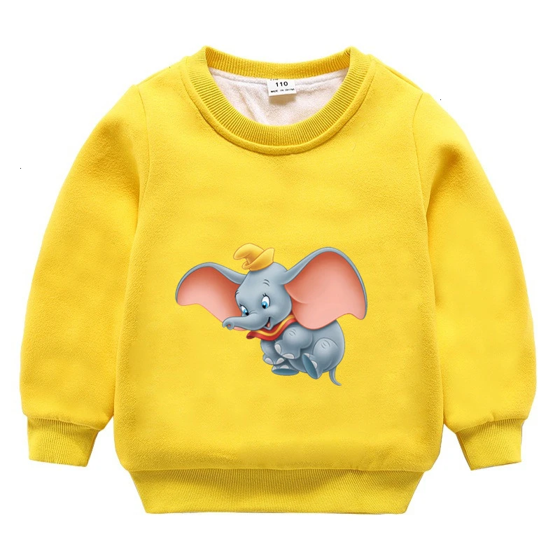 wholesale movie Dumbo winter Plus velvet Sweatshirt Boys Girls Funny lovely color Kid O-Neck Tops Children Cartoon Baby