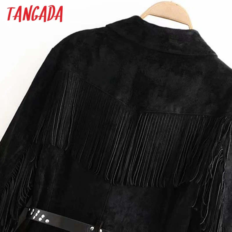 Tangada, Женская куртка из искусственной замши, пальто с поясом, с кисточками, винтажное, с длинным рукавом,, зимнее, женское, винтажное, одноцветное пальто 6P40