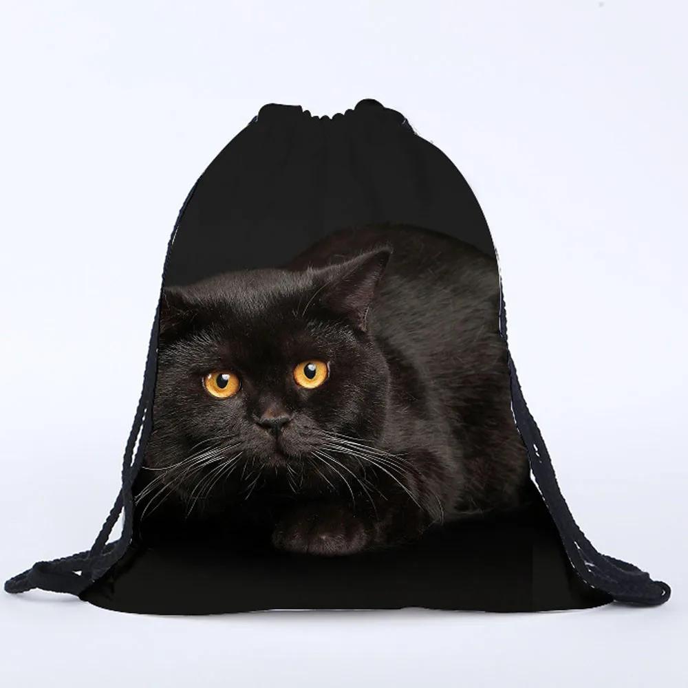 Рюкзак из полиэстера на шнурке для унисекс, однотонный рюкзак с принтом кота, большой емкости, Рюкзак Для Путешествий, Походов, школьный рюкзак