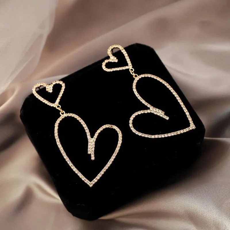 SHUANGR Elegant Exaggerated Heart-shaped Hanging Dangle Prevent Allergy Women Earrings Rhinestone Fashion | Украшения и