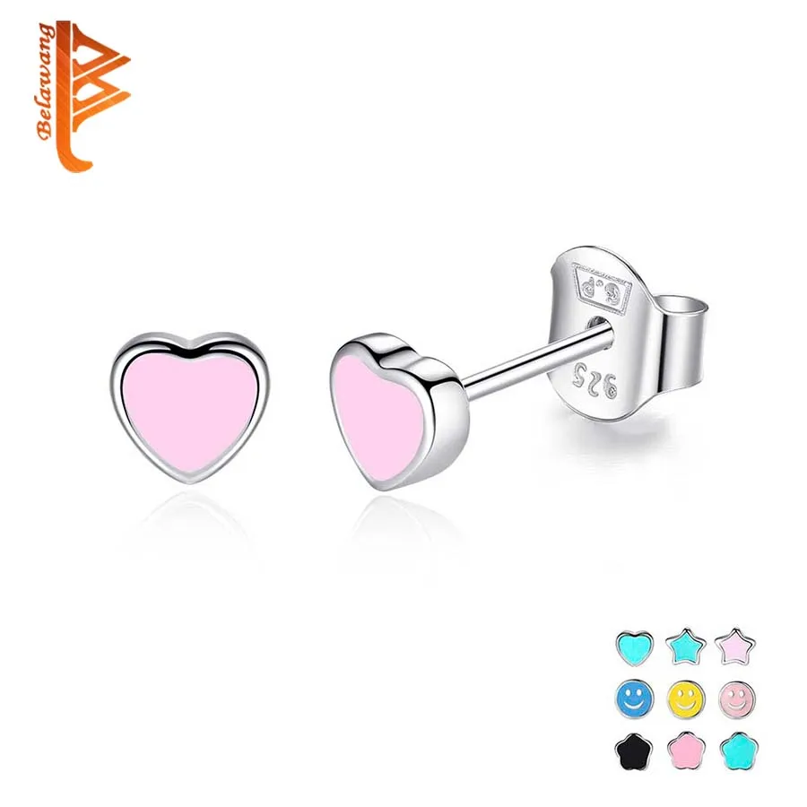 Популярные 925 пробы серебряные милые синие эмалированные серьги-гвоздики в форме сердца для женщин и девушек, ювелирные изделия из стерлингового серебра