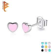 Популярные 925 пробы серебряные милые синие эмалированные серьги-гвоздики в форме сердца для женщин и девушек, ювелирные изделия из стерлингового серебра