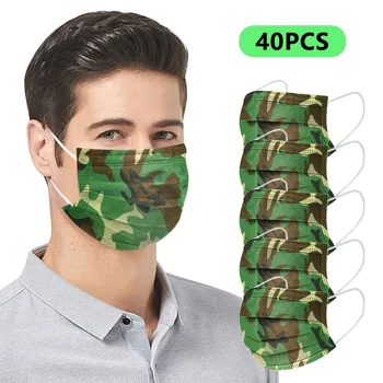 

40/100PC Camouflage Disposable Face Mask Industrial 3Ply Ear Loop Cycling Camp Mascarillas Protection Printing Face Mouth Mask