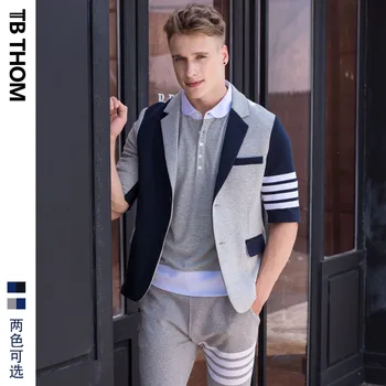 

contrast 2020 men's TB THOM color half sleeve blazers fashion autumn casual suits men preppy style slim fit cotton jacket male