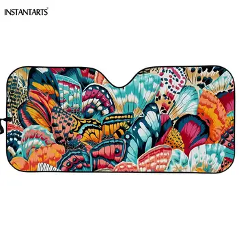 

INSTANTARTS Sunshade Windshield Colorful Butterflies Print Car Window Protector Blue Rose Red Sun Shade Gift For Driver Anti UV