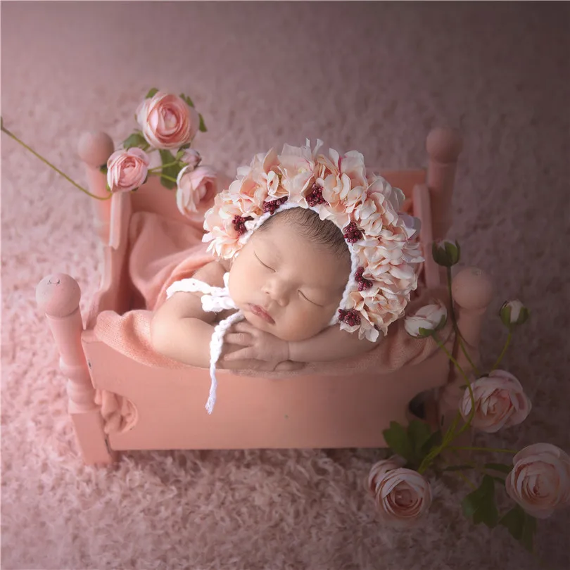Pink Sunflower Garden Floral Bonnet Hat Knit Newborn Flower Bonnet Photography Shoot Baby Girl Hat Photo Props 3