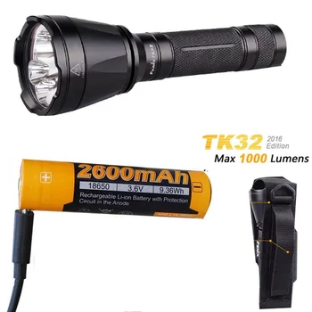 

Fenix TK32 2016 CREE LED 1000 Lumen built in Red, Green Lights and dual tail switch tactical Flashlight + ARB-L18-2600U battery