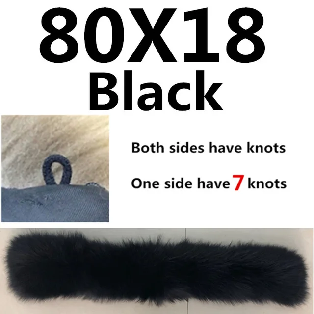 80x18Black Зима настоящий натуральный меховой воротник женские шарфы 60 см-90 см модное пальто свитер шарф воротник роскошный мех енота шейный платок - Цвет: 80x18Black