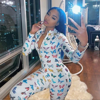 

Zipper Pajamas for Women Onesie for Adults Butterfly Print Pijama Sexy Women's Underwear Plus Size Lingere Christmas Pajamas