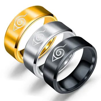 

2020 Japanese classic anime cosplay Uzumaki Naruto Titanium steel alloy NARUTO Adult men and women Ring ProYearn 8mm Ring Prop