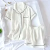 Japanese-style new summer ladies cotton double-layer crepe gauze short-sleeved shorts pajamas suit large size home service women ► Photo 3/6