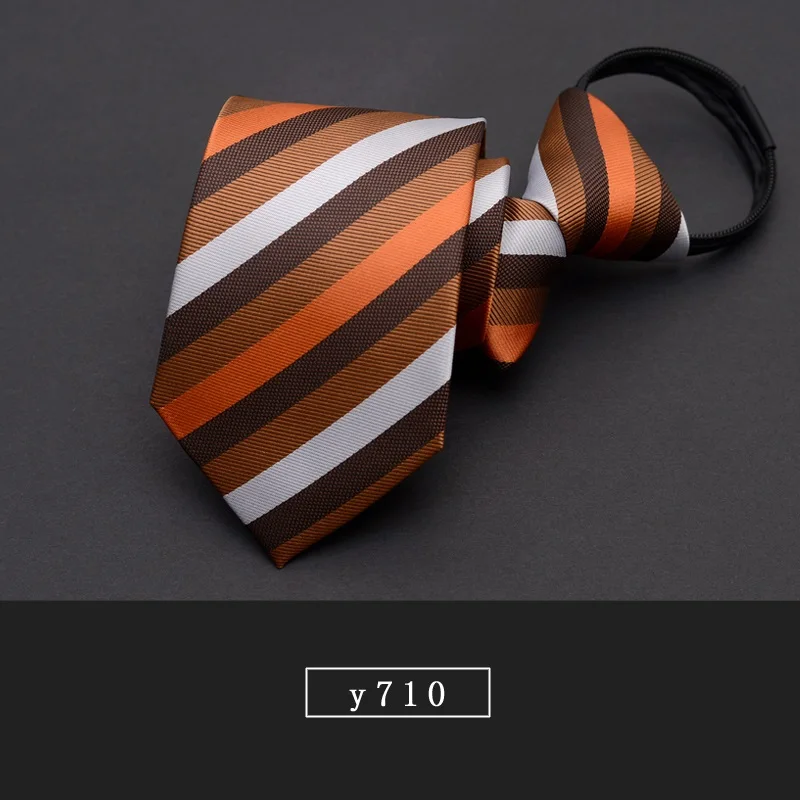 High Quality New Fashion Ties Men Business Worker Zipper 7cm Striped Tie Wedding Neckties for men Designers with Gift Box - Цвет: y710