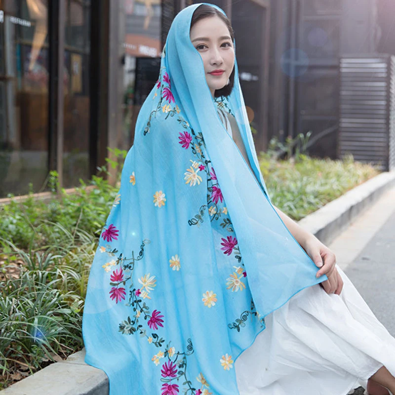 Cotton Linen Women Silk Scarf Sequin Floral Print Shawl Foulard Femme Mujer  Pareo Muffler Bufanda Stoles Hijab Bandana Summer - AliExpress
