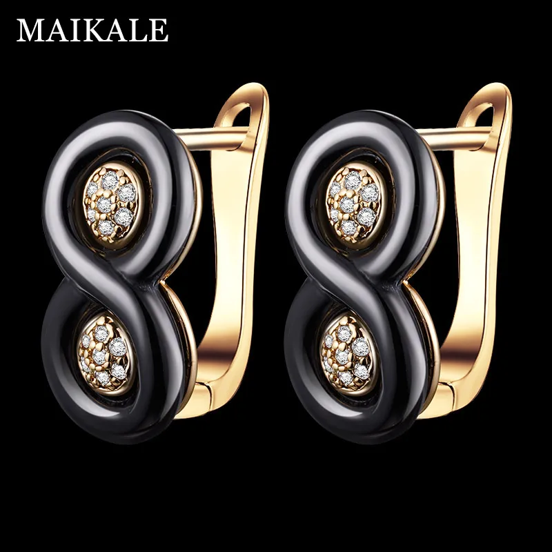 MAIKALE классические белые серьги-гвоздики из керамики белые кубические циркония медь золото серебро цвет Корейский серьги для женщин ювелирные изделия подарки