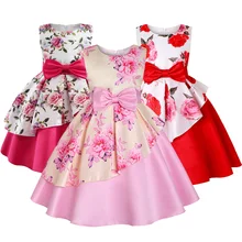 Новинка года, летнее платье для девочек Сатиновые свадебные костюмы для вечеринки в честь Дня Рождения, платья с бантом для девочек возрастом от 2 до 4 От 6 до 8 лет