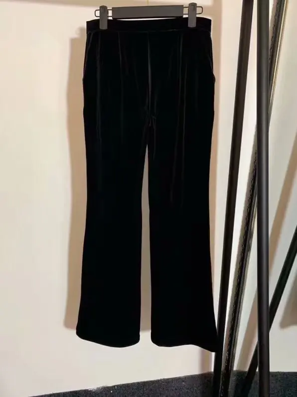10.21 Fashion New beading sequined embroidery pattern fashion 2 Button pleuche blazer coat+ High waist micro flare pants suit