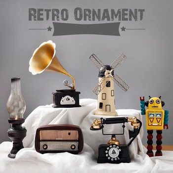 

Vintage Resin Phonograph Crafts Camera Windmill Robot Prop Kids Gifts Home Decoration Mini Ornaments for Festival Party Supplies