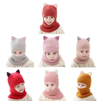 

Cute Cat Ears Winter Warm Children Knitted Hats Baby Girls Boy Fleece Lining Hat NEW
