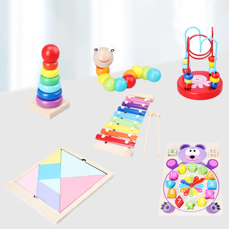 

Early Childhood Baby Toys Baby Bead-stringing Toy Beaded Bracelet Children Building Blocks Set Column Knock Piano Toy Worm Educa