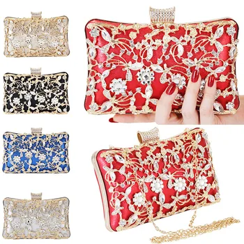 

Rhinestone Evening Bag Crystal Flower Wedding Party Dinner Purse Crossbody Shoulder Mini Bag Bolsos Mujer J9