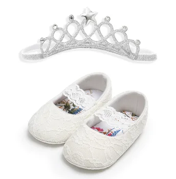 

Crown headband Baby Shoes Flowers Newborn Baby Girl Baptism Shoes Flowers Princess First Walker Baby Girl Christening Shoes