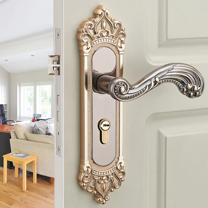 

European Style Inner Door Lock Zinc Alloy Bedroom Handle Lock Solid Wood Door Lock Indoor Bearing Mute Door Lock qiang jin