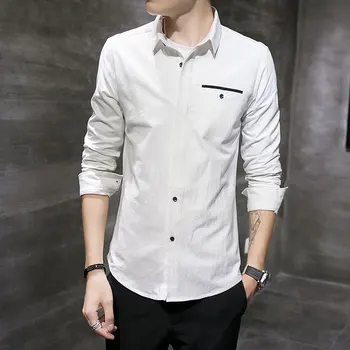 

New Style Men Social Cotton Slim Fit Long Sleeve Shirts Men Turn Down Collar Pure Color Business Casual Shirts 5XL Men's Clothes