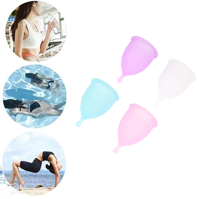 4PCS Medical Silicone Menstrual Cup Feminine Hygiene Menstrual Period Reusable Vaginal Cups With Cleaning Brush Bag Manual Set