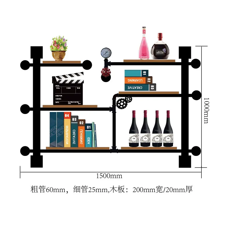 

CF3 Restoration Industrial Style Red Wine Rack/shelf Wall Decoration Wall Hanging Bookshelves/solid Wood, Water Pipe, Iron