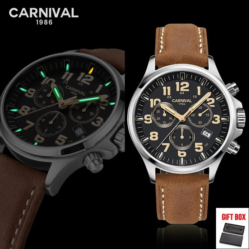 Brown Silver Black Карнавальный Топ Бренд роскошные модные мужские часы с хронографом кварцевые часы военные мужские спортивные наручные часы relogio masculino - Цвет: Brown Silver Black