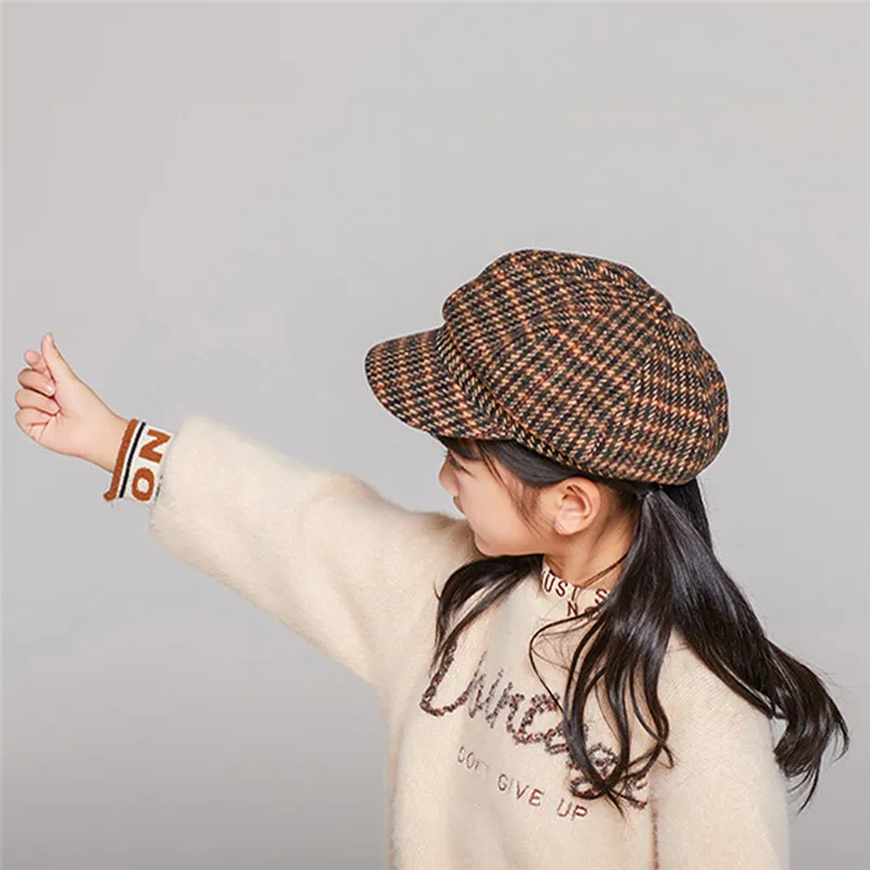 Children's hat Kids Baby Girls Beret New Autumn And Plaid Winter Comfortable Breathable Cap #4j30 (5)