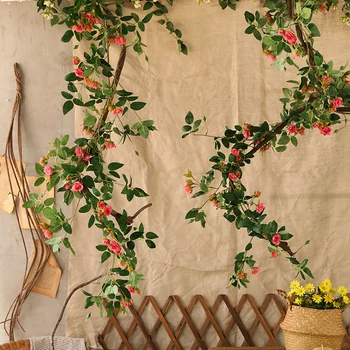 

yumai 170 cm Artificial Rose Flowers Rattan with Leaves Wedding Wall Hanging Decor Home Garden Decoration Flower Strings