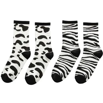 

Unisex Harajuku Hip Hop Skateboarding Trend Men Women Socks Calcetines Street Tide Brand Ins Black White Cow Zebra Pattern Socks