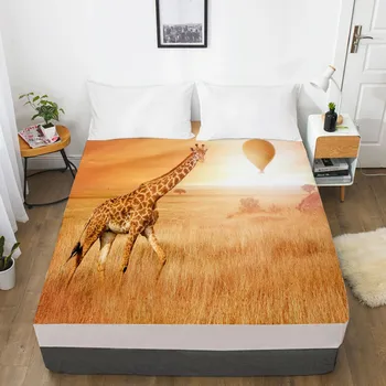

3D Fitted Sheet Bed Mattress Fitted Cover Custom Design Bed Linens Sheets Bedsheet 198*203cm Animal Giraffe Printed Bedding