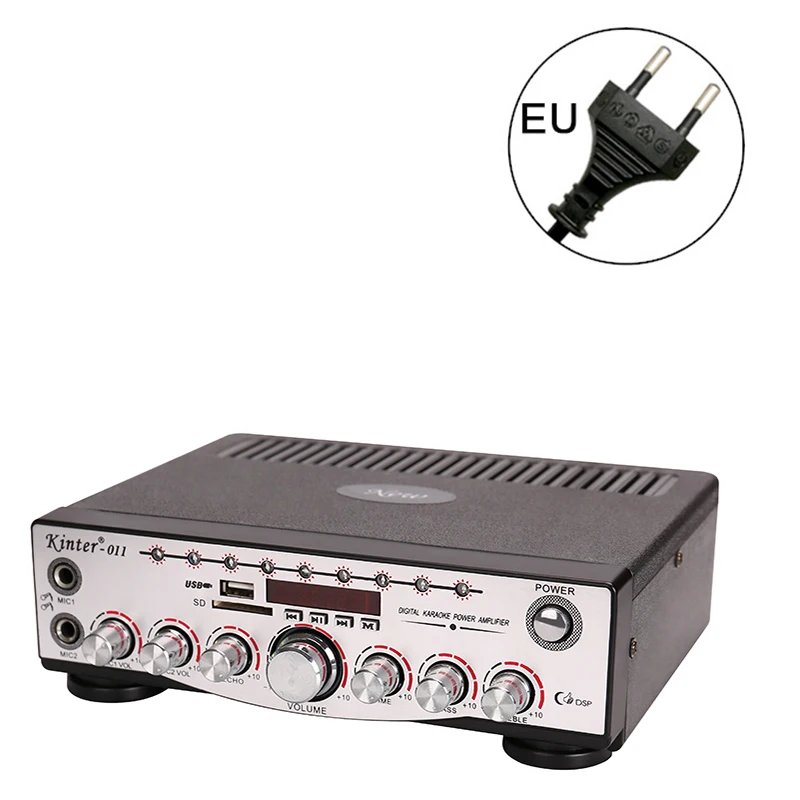 220V EU Kinter-011 караоке усилитель аудио Hifi стерео звук 2,0 канал 30 Вт Мощность AC220V DC12V USB SD микрофон вход FM радио в домашних условиях - Цвет: 220V EU