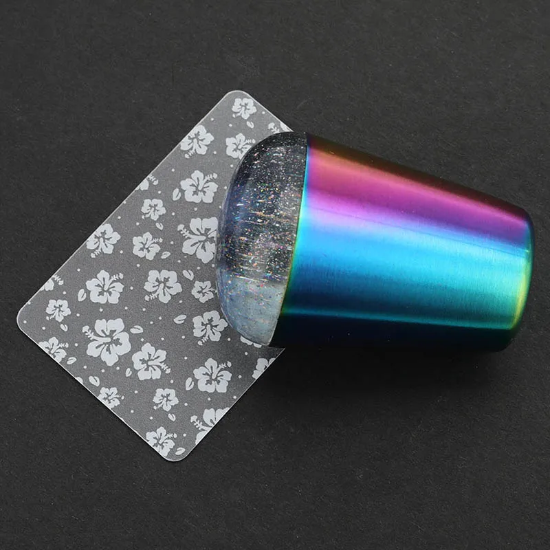 

2019 New 4cm Rainbow handle Holographic Transparent Nail Stamper for Stamping Plate Head Nail Art Templates Drop Shipping