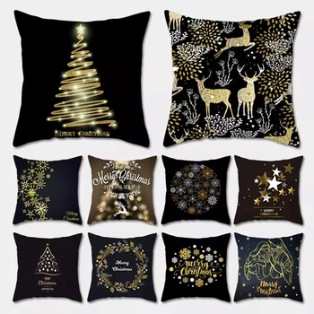 

FENGRISE Black Gold Christmas Cushion Cover Xmas Ornament Merry Christmas Decorations For Home Navidad Natal Gifts New Year 2021