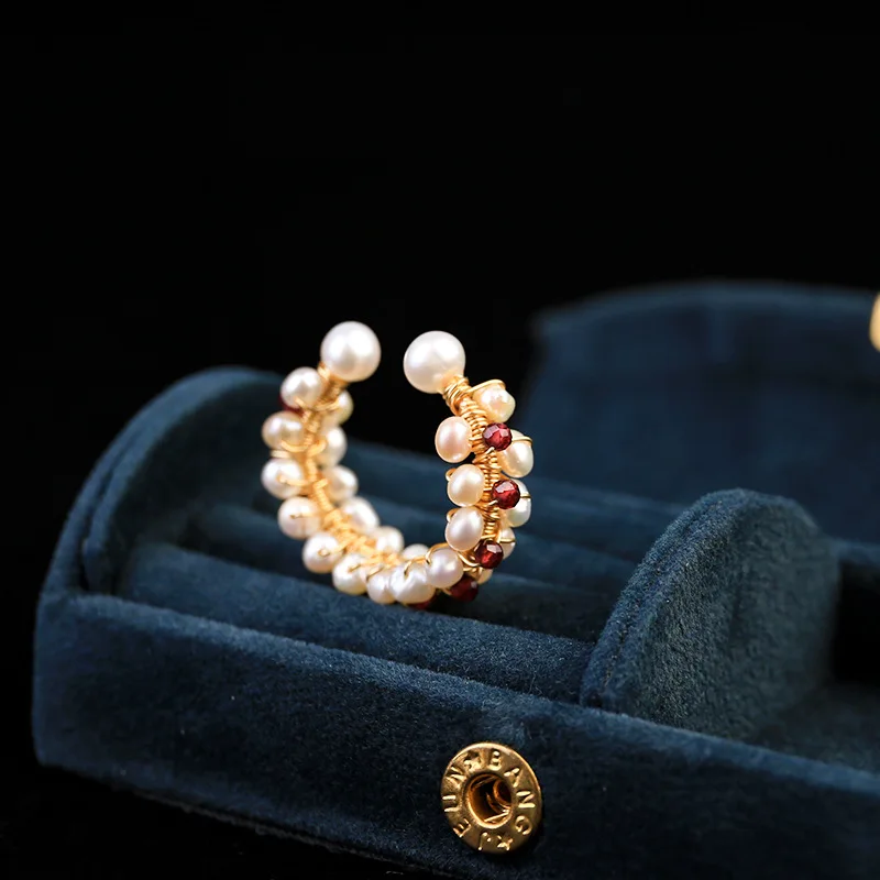 

Handmade Double Layer Small Bead Freshwater Pearl Rings Jewelry Fashion Adjustable Opening Finger Ring for Women Girls JZ002