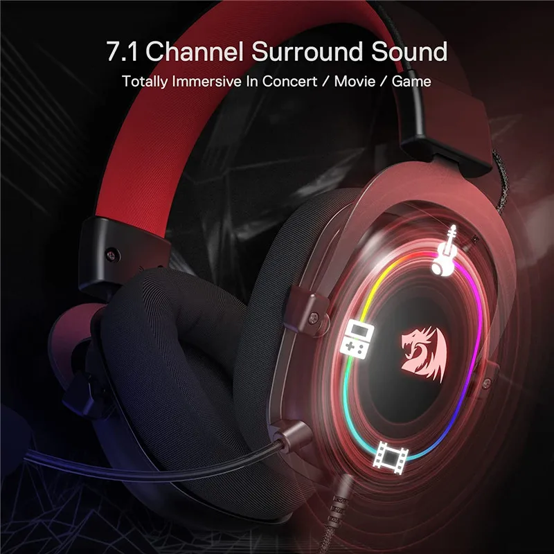 Fone de Ouvido Redragon Zeus Gaming Microfone Cancelamento Ruído 7.1 Usb Surround Computador eq Controlador H510-rgb x - Image 5