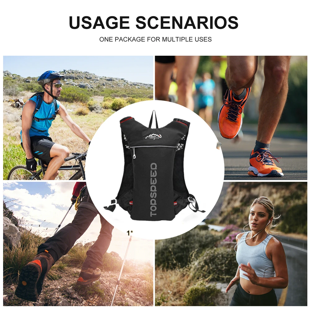 INOXTO Trail Running-5L Ultralight Backpack Hydration Jogging Vest Pack Bag for Marathon Bicycle with Water Bottle 250ML 500ML