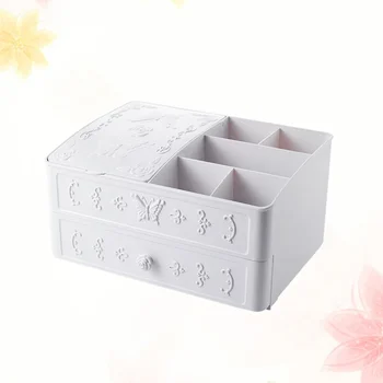 

Two Drawers Lipstick Storage Box Multiple Compartments Cosmetics Holder Desk Organizer for Makeup Brushes Jewelry (White)