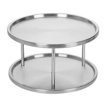 

Spice Rack Stainless Steel Organizer Tray Turntable Rotating 2 Level Tabletop Stand for Dining Table Kitchen Counters Cabinets