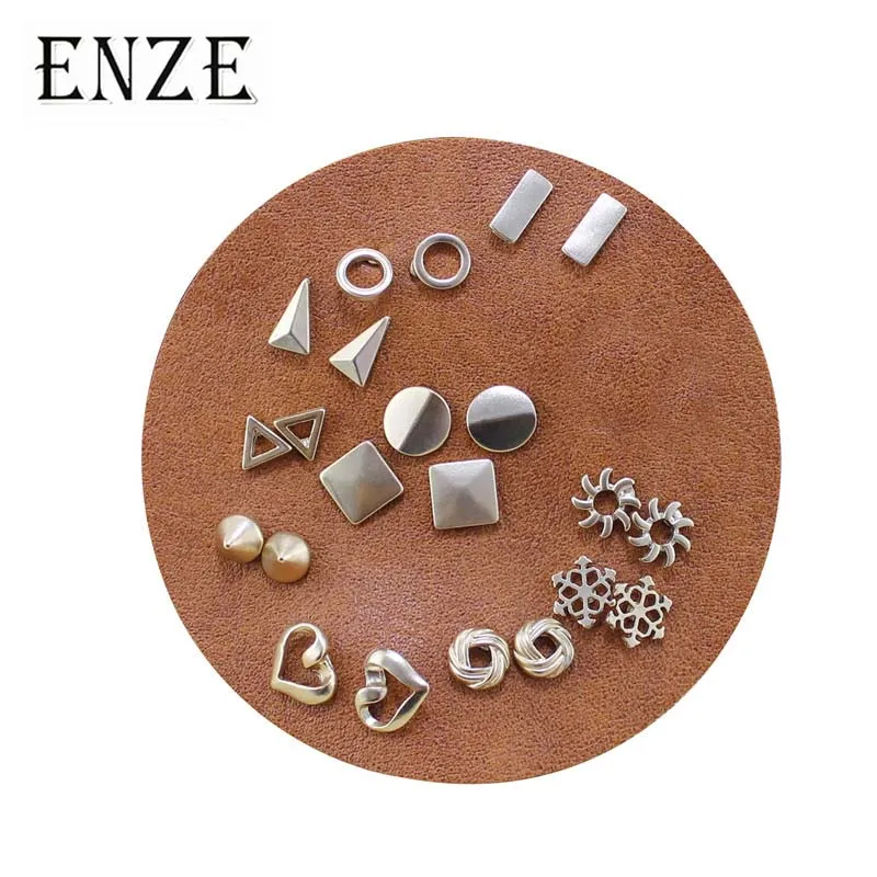 

ENZE matt zinc alloy 11 pairs / set of snowflakes heart-shaped geometry multiple styles men and women earrings combination punk