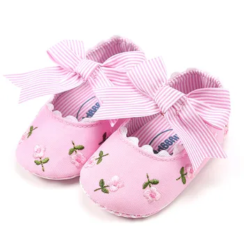 

Newborn First Walkers Crib Shoe Soft Anti-Slip Sole Toddler Casual Baby Infant Girl Shoes Bowknot Printing Newborn Cloth Shoes