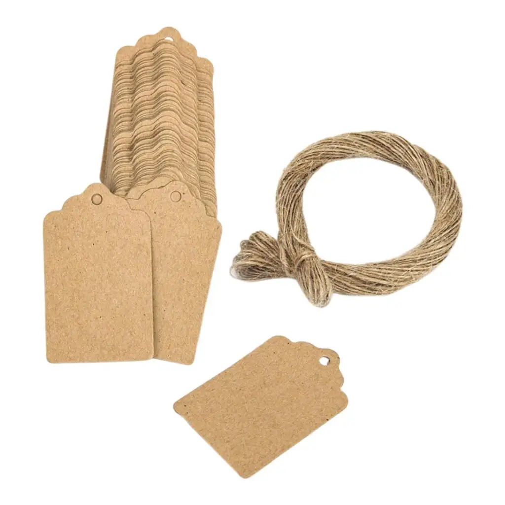 Gift Tags, 100-pack Kraft Paper Tags for Wedding Xmas Flower Craft  Tags with Natural Jute Twine, 5 x 4cm