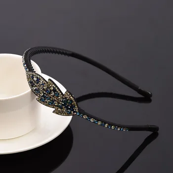 

Ladies Headband Simple Fashion Sweet Leaf Wash Hair with Non-slip Border Color Rhinestone Crystal Girl Hairpin Hair Accessory