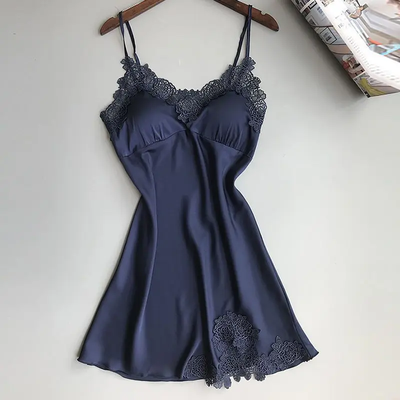 Women's Sexy Lingerie Silk Nightgown Summer Dress Lace Night Dress Sleepwear Babydoll Nightie Satin Homewear Chest Pad Nightwear women lingerie,women lingerie set,women nightgowns,women nightdresses,sleeping dress