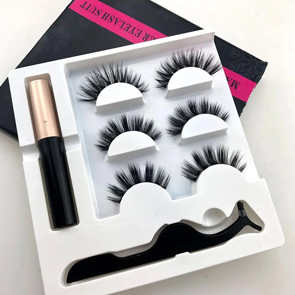 

New Magnetic 3D Fase Lashes False Eyelashes Liquid Eyeliner Tweezers Makeup Tool Set