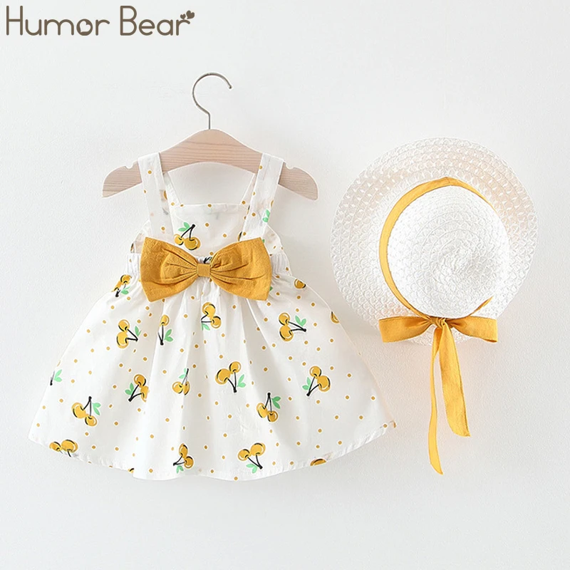 Humor Bear/Одежда для маленьких мальчиков костюм г., летняя одежда для маленьких девочек платье-майка на бретельках с фруктовым принтом+ модная шляпа, комплект из 2 предметов - Цвет: BZ733 yellow